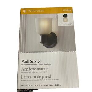 Portfolio 1-Light Oil-Rubbed Bronze Wall Sconce Light w/Frosted Glass 1314216